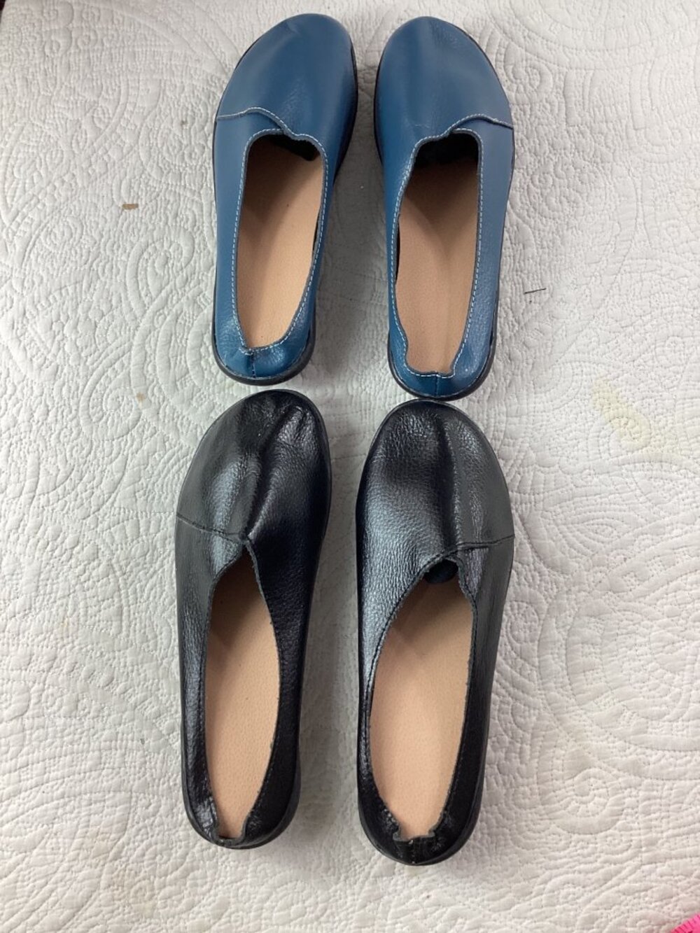 2 Pair Pebbled Leather Slip-On Driving Flats Moccasins*Rubber Pod Sole*EU 41/US